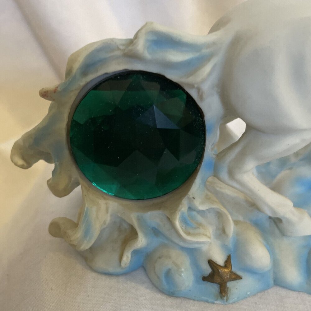 Ceramic Unicorn statue with Green Jewel Stone Green 6x5 Stone is Plastic - Picture 6 of 10